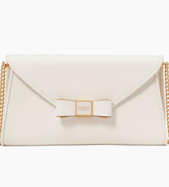 Morgan Bow Embellished Saffiano Leather Envelope Flap Crossbody